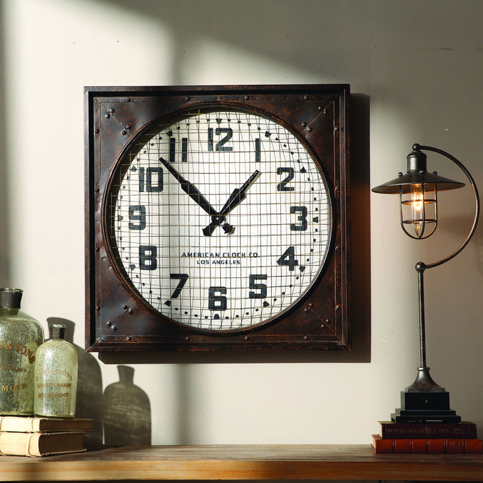 Warehouse Wall Clock With Grill Brown, Dark