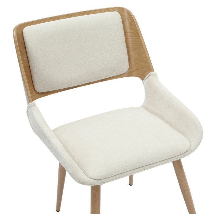 Hudson Dining Chair in Beige Fabric and Natural Metal and Wood