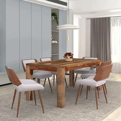 Krish/Hudson 7pc Dining Set in Sheesham with Grey Chair - Furniture Depot