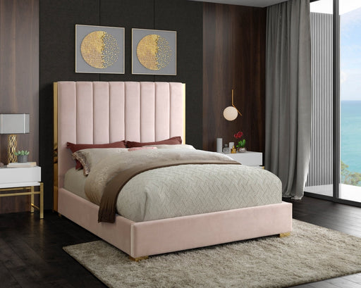 Beverly Queen Pink Velvet Bed - Sterling House Interiors
