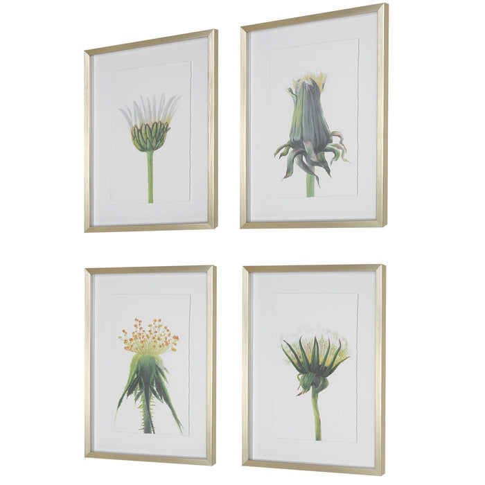 Wildflowers Gold Framed Prints (Set of 4) Green