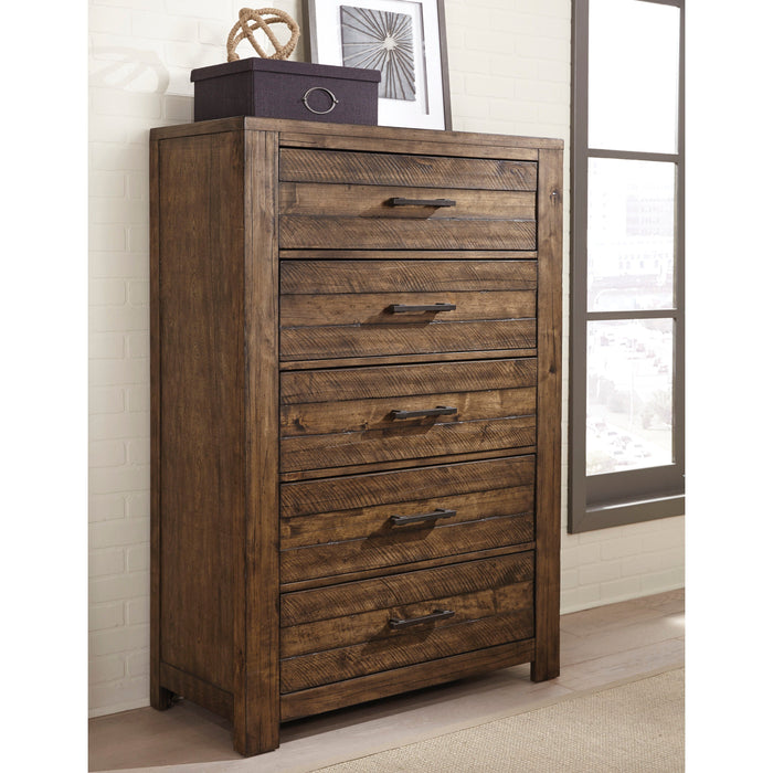 Dakota Chest With 5 Drawers And Distressed Finish Brown