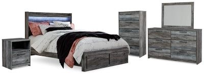 Baystorm Queen Panel Storage Bed, Dresser, Mirror, Chest and 2 Nightstands