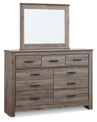 Zelen Queen Panel Headboard Bed with Mirrored Dresser and Nightstand