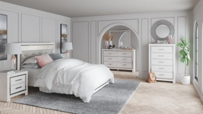 Altyra Queen Upholstered Panel Bed, Dresser, Mirror, and Chest