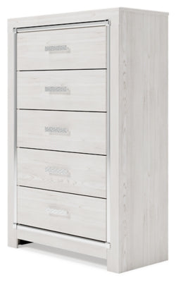 Altyra Queen Bookcase Panel Bed, Dresser, Mirror and Chest