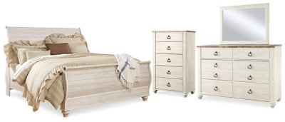 Willowton King Sleigh Bed, Dresser, Mirror and Chest