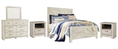 Bellaby Queen Crossbuck Panel Bed, Dresser, Mirror and 2 Nightstands
