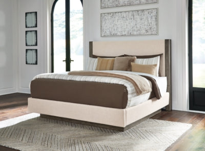 Anibecca California King Upholstered Bed, Dresser and Mirror