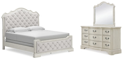 Arlendyne California King Upholstered Bed, Dresser and Mirror