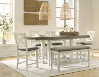 Brewgan Counter Height Dining Table, 4 Barstools and Bench