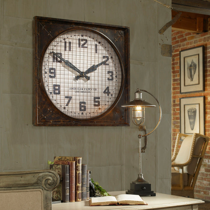 Warehouse Wall Clock With Grill Brown, Dark