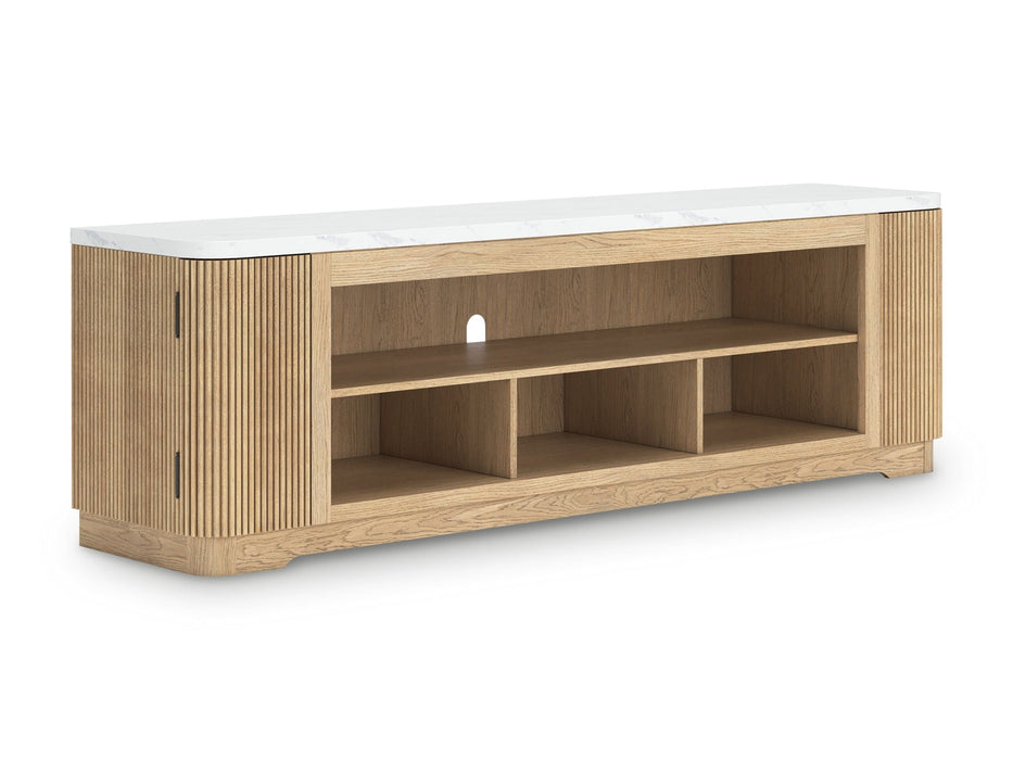 Camdill - XL TV Stand With Fireplace Option - Light Brown