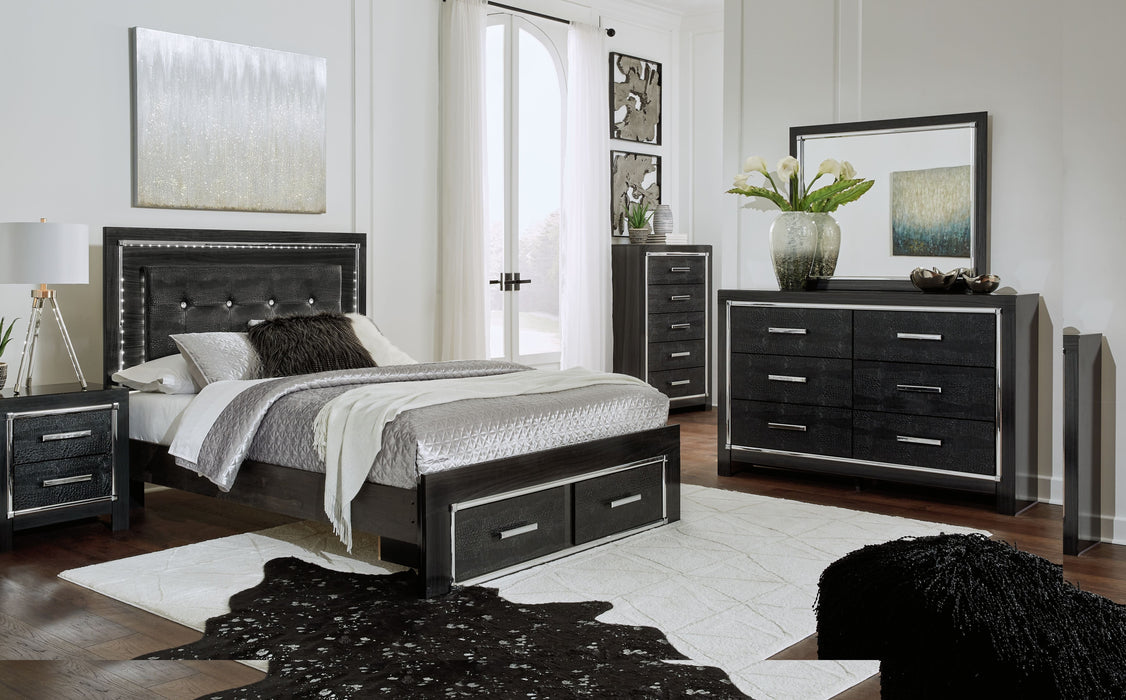 Kaydell Black Upholstered Panel Bed With 2 Storage Drawers