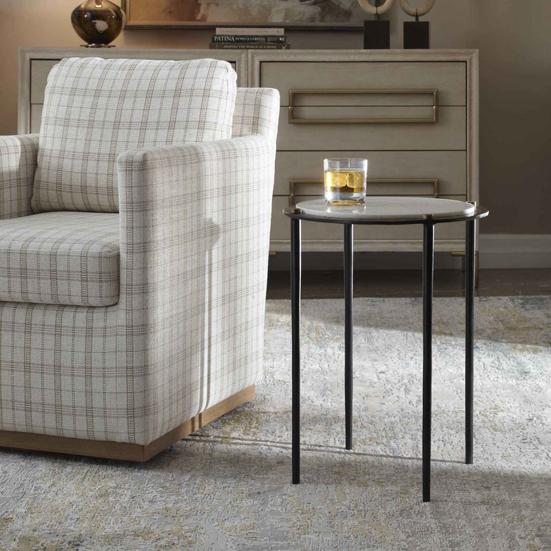 Wren - Round Marble Accent Table - Bronze / White