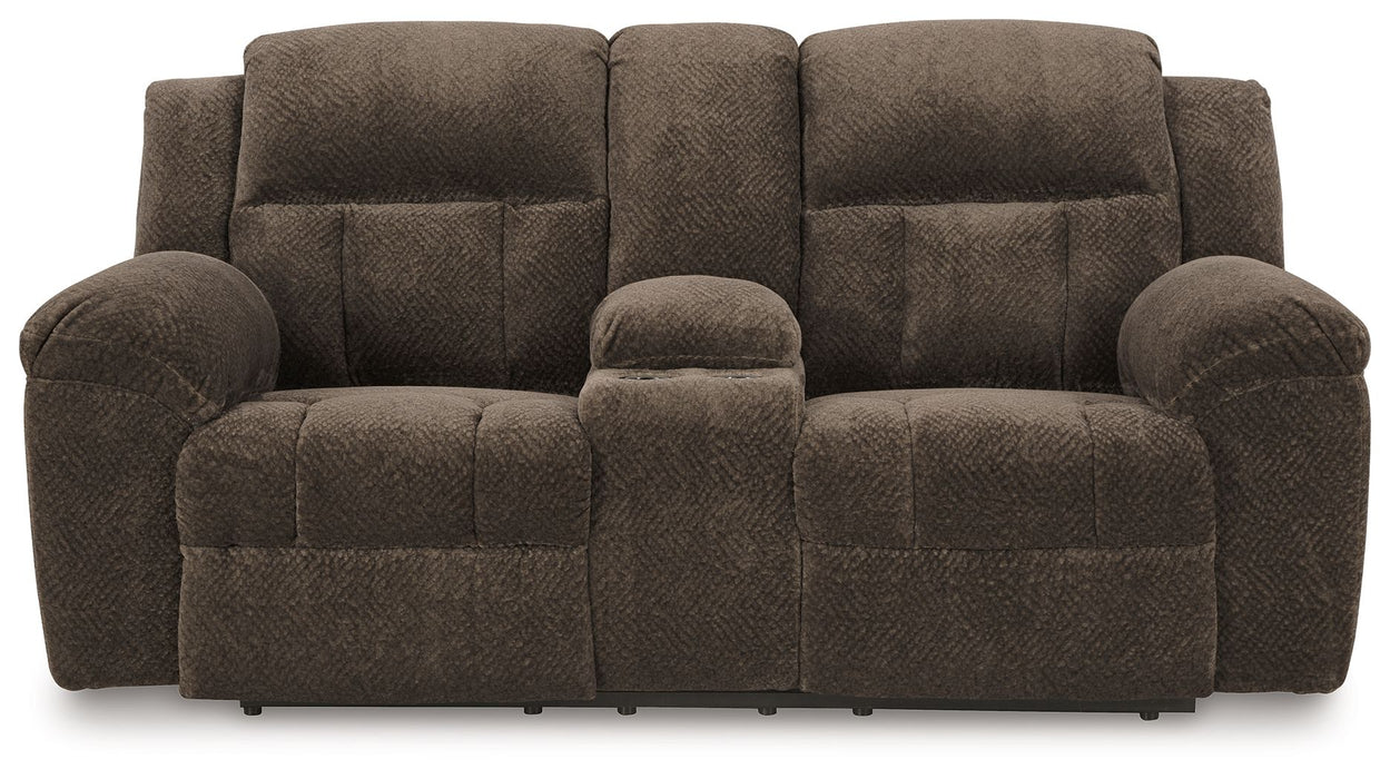 Frohn - Dbl Reclining Loveseat With Console - Fabric - Chocolate
