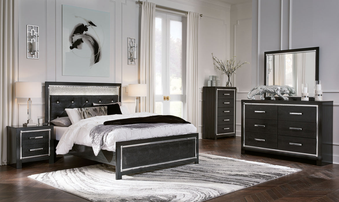 Kaydell Black Upholstered Glitter Panel Bed