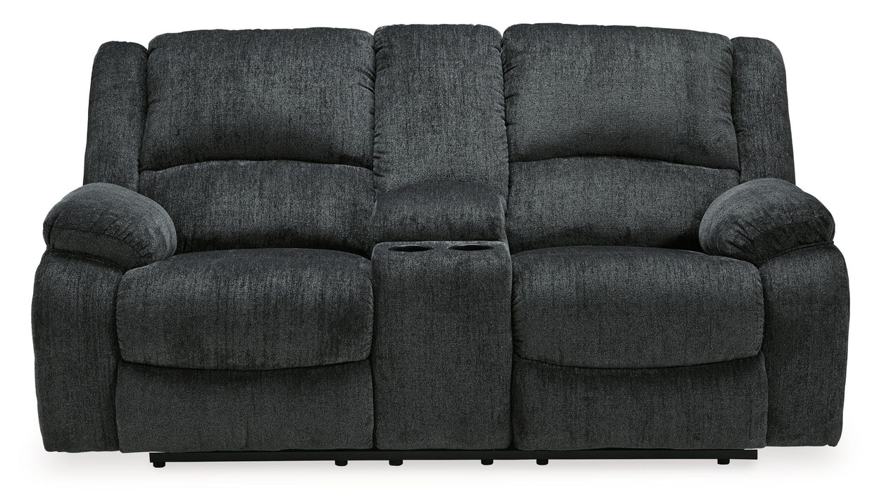 Draycoll - Dbl Reclining Power Loveseat W/Console - Fabric - Slate