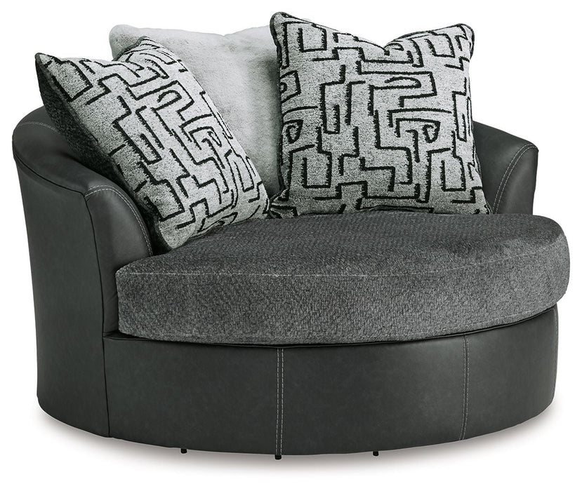 Brixley Pier - Oversized Swivel Accent Chair - Faux Leather / Fabric - Graphite