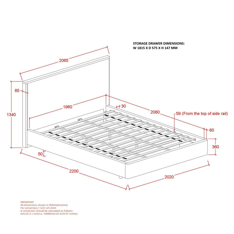 Andover 78" Platform Bed W/Drawer Oat