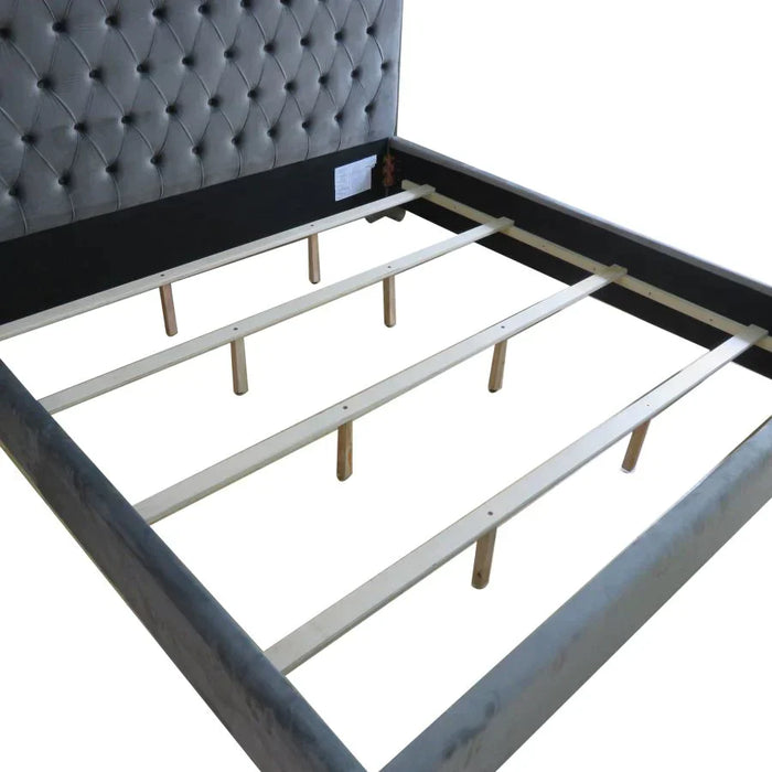 Lucille 78" King Bed in Grey with Silver Detail - Furniture Depot
