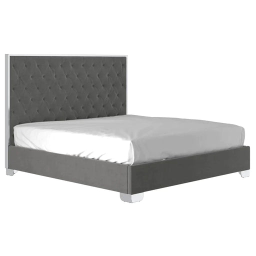 Lucille 78" King Bed in Grey with Silver Detail - Furniture Depot