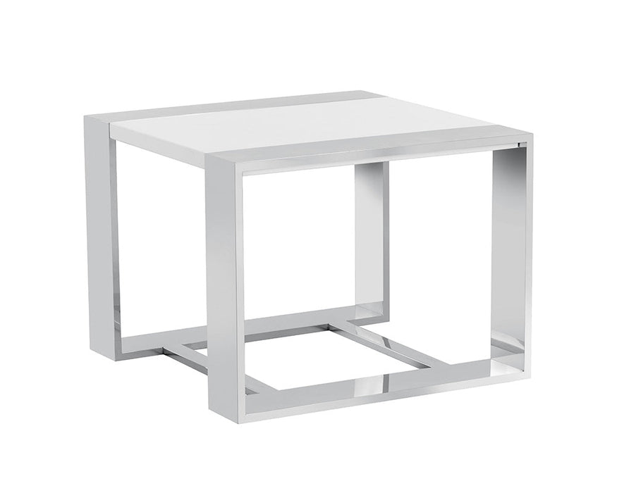 Dalton End Table - Stainless Steel - High Gloss White