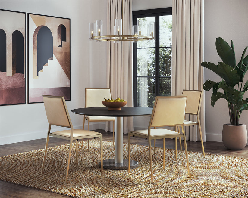 Monaco Dining Table Gold Grey Marble / Charcoal Grey 48"