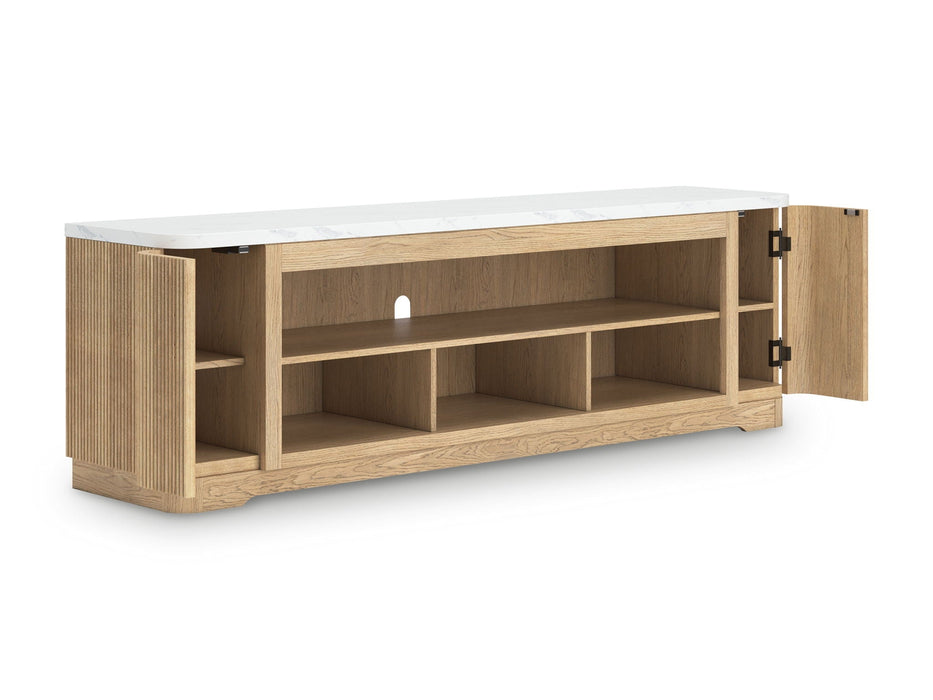 Camdill - XL TV Stand With Fireplace Option - Light Brown