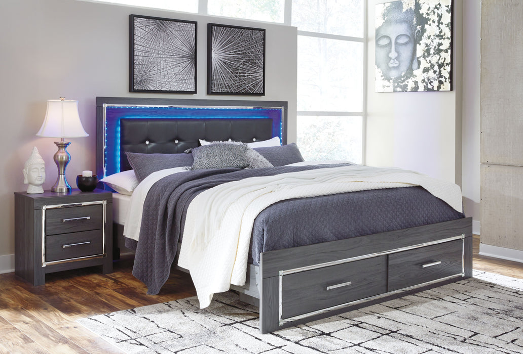 Lodanna Gray Panel Bed With 2 Storage Drawers