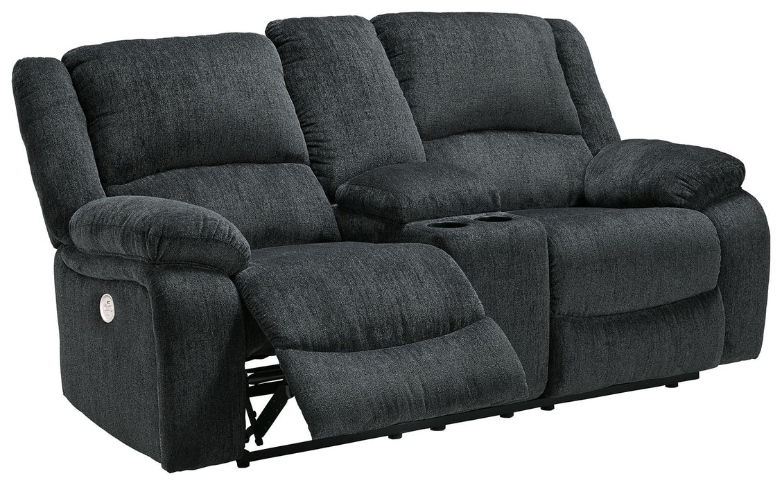 Draycoll - Dbl Reclining Power Loveseat W/Console - Fabric - Slate