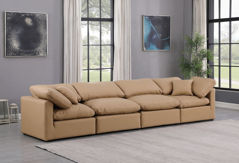 Indulge - Faux Leather 4 Piece Modular Sofa - Tan