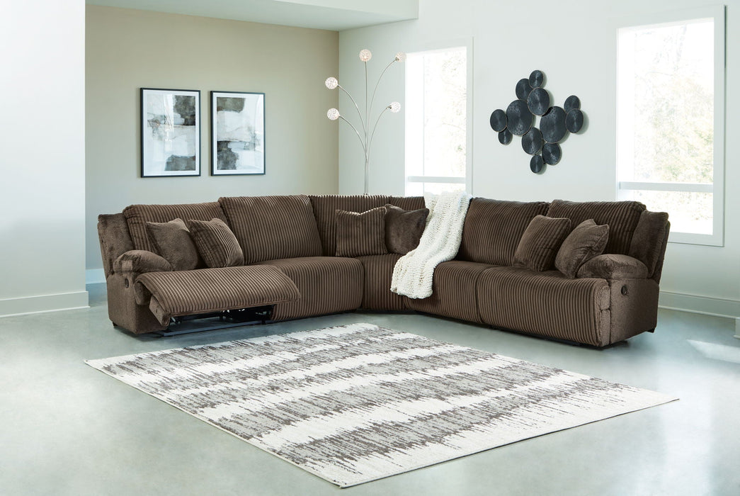 Top Tier - 5-Piece Reclining Sectional - Fabric - Chocolate