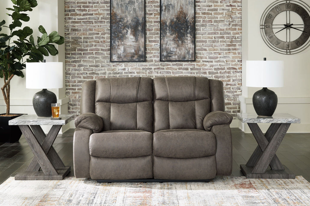 First Base - Reclining Loveseat - Faux Leather - Gunmetal