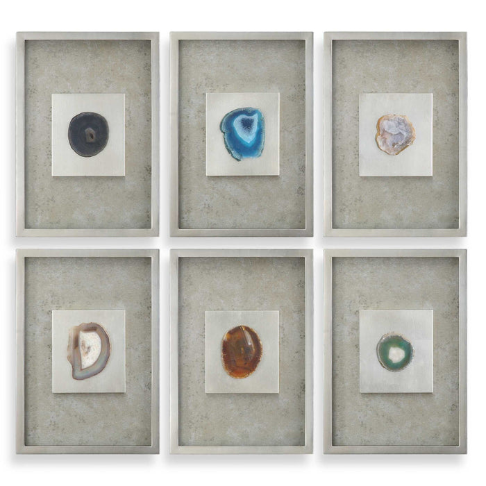 Agate - Stone Wall Art (Set of 6) - Silver