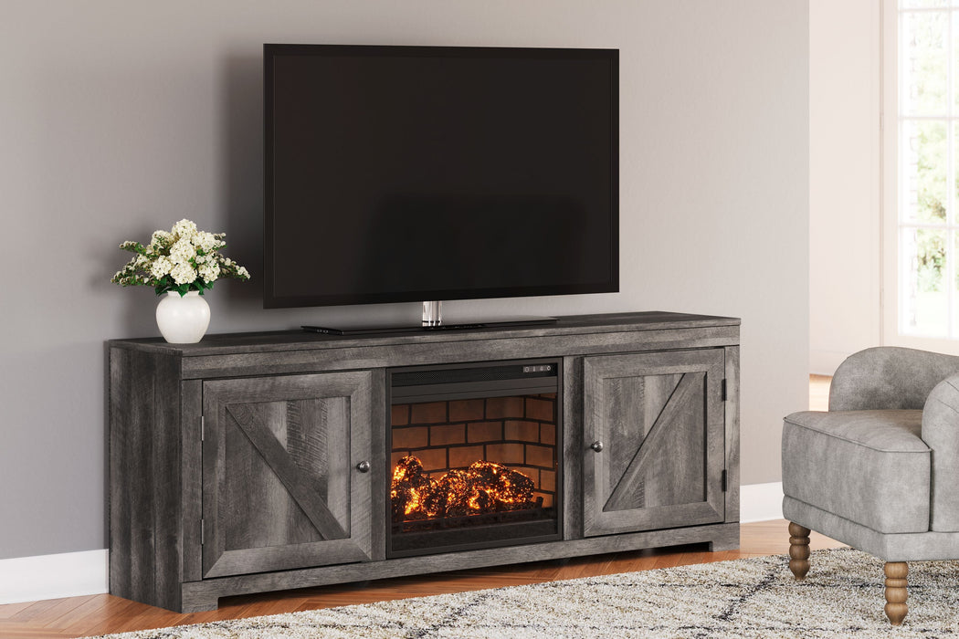 Wynnlow Gray 72” TV Stand With Faux Firebrick Fireplace Insert