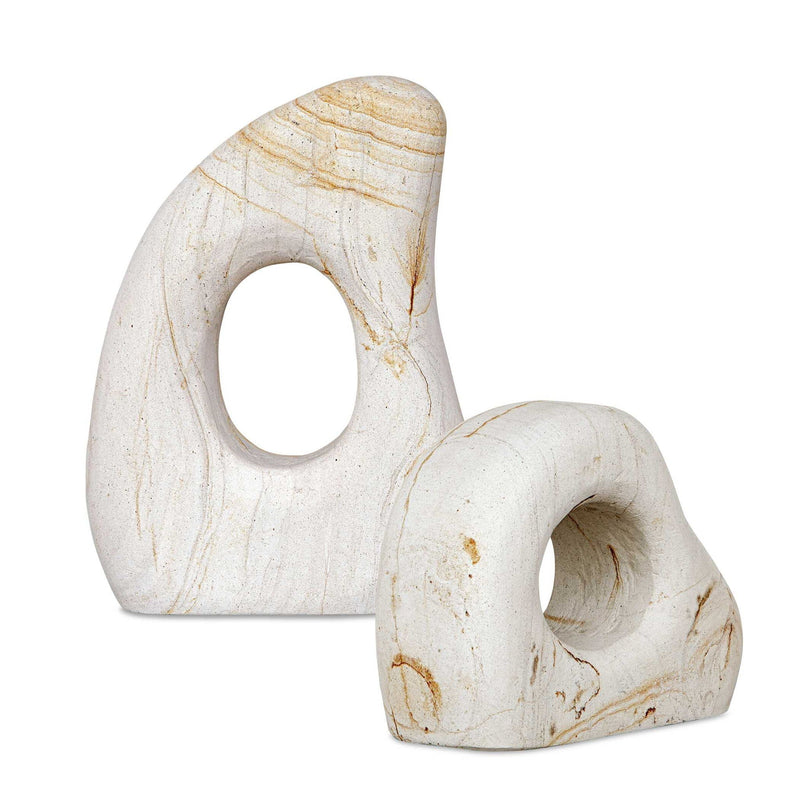 Stone Flow - Outdoor Sculptures (Set of 2) - Brown / White