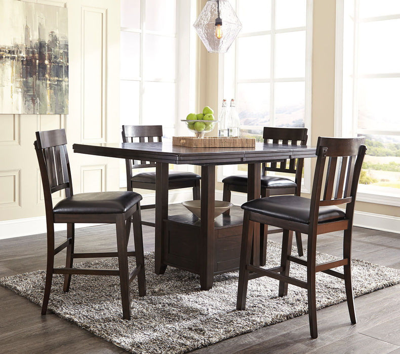 Haddigan Dark Brown 5 Pc. Counter Extension Table, 4 Barstools