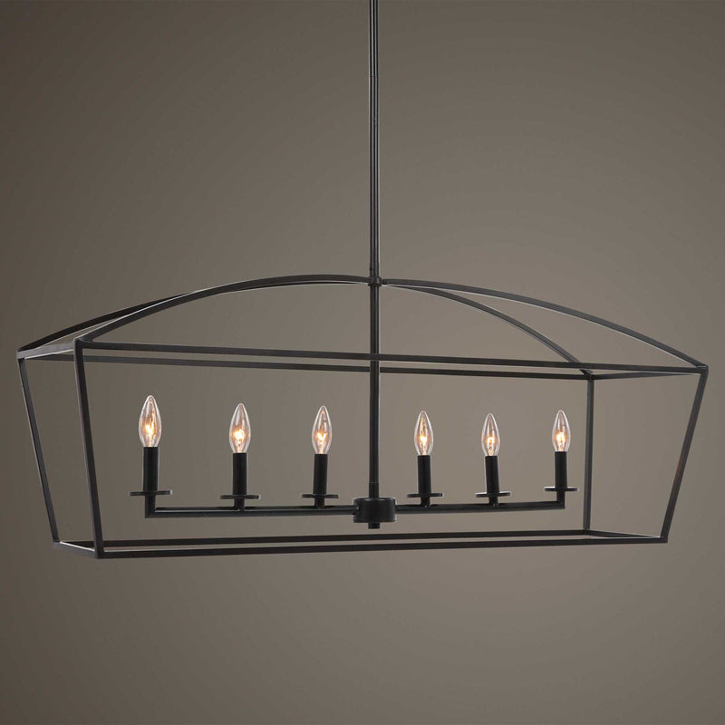 Clayton - 6 Light Linear Chandelier - Black