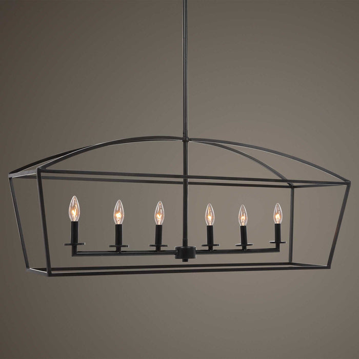 Clayton - 6 Light Linear Chandelier - Black