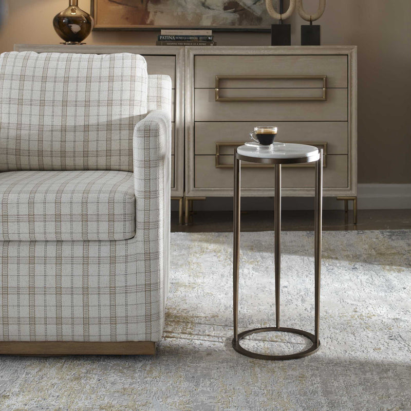 Mercier - Round Marble Accent Table - Brass / White