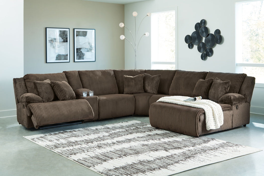 Top Tier - 6-Piece Reclining Sectional With Raf Press Back Chaise - Fabric - Chocolate