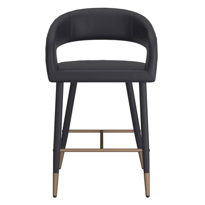 Crimson 26" Counter Stool, Set of 2, in Black Faux Leather and Black and Aged Gold