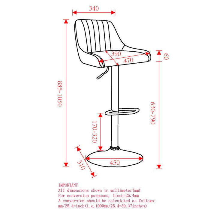 Kron Adjustable Height Air-Lift Swivel Stool, Set of 2, in Black Faux Leather