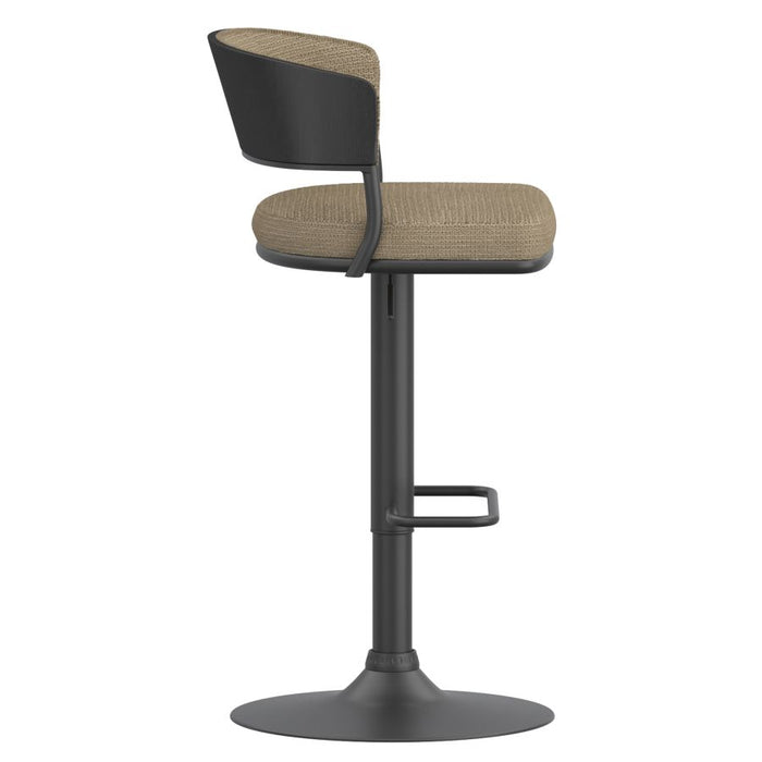 Kazan Adjustable Air-Lift Stool, Set of 2 in Dark Beige Performance Fabric & Black Metal