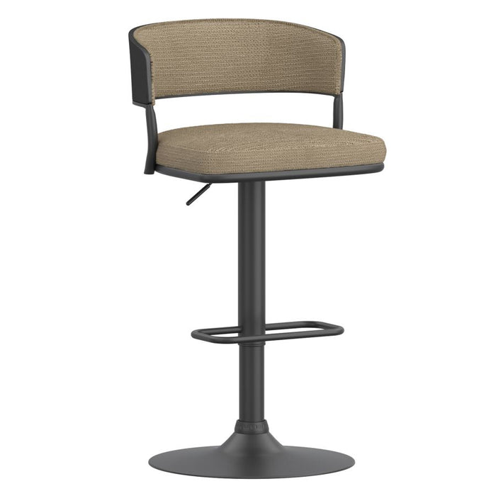 Kazan Adjustable Air-Lift Stool, Set of 2 in Dark Beige Performance Fabric & Black Metal