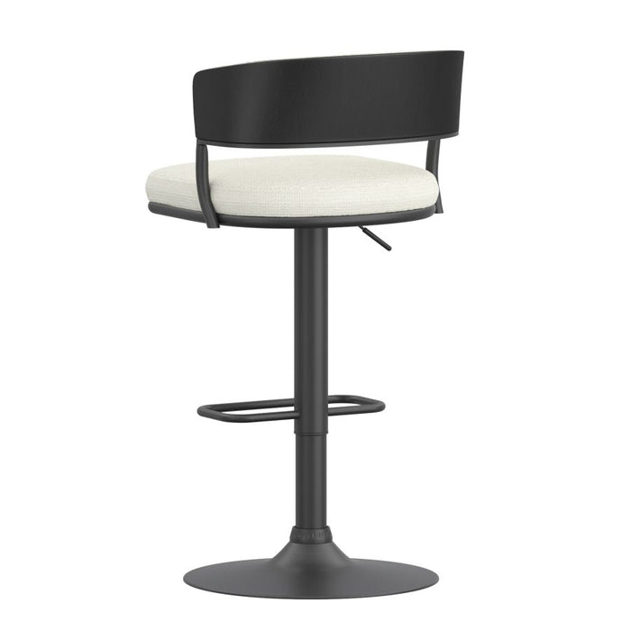 Kazan Adjustable Air-Lift Stool, Set of 2 in Ivory Performance Fabric & Black Metal