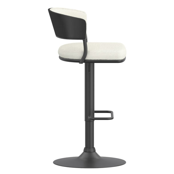 Kazan Adjustable Air-Lift Stool, Set of 2 in Ivory Performance Fabric & Black Metal