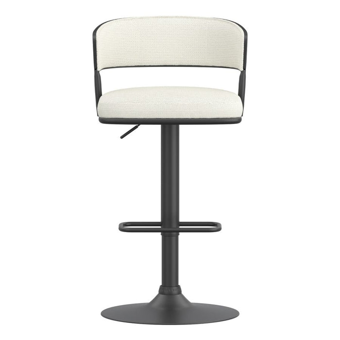 Kazan Adjustable Air-Lift Stool, Set of 2 in Ivory Performance Fabric & Black Metal