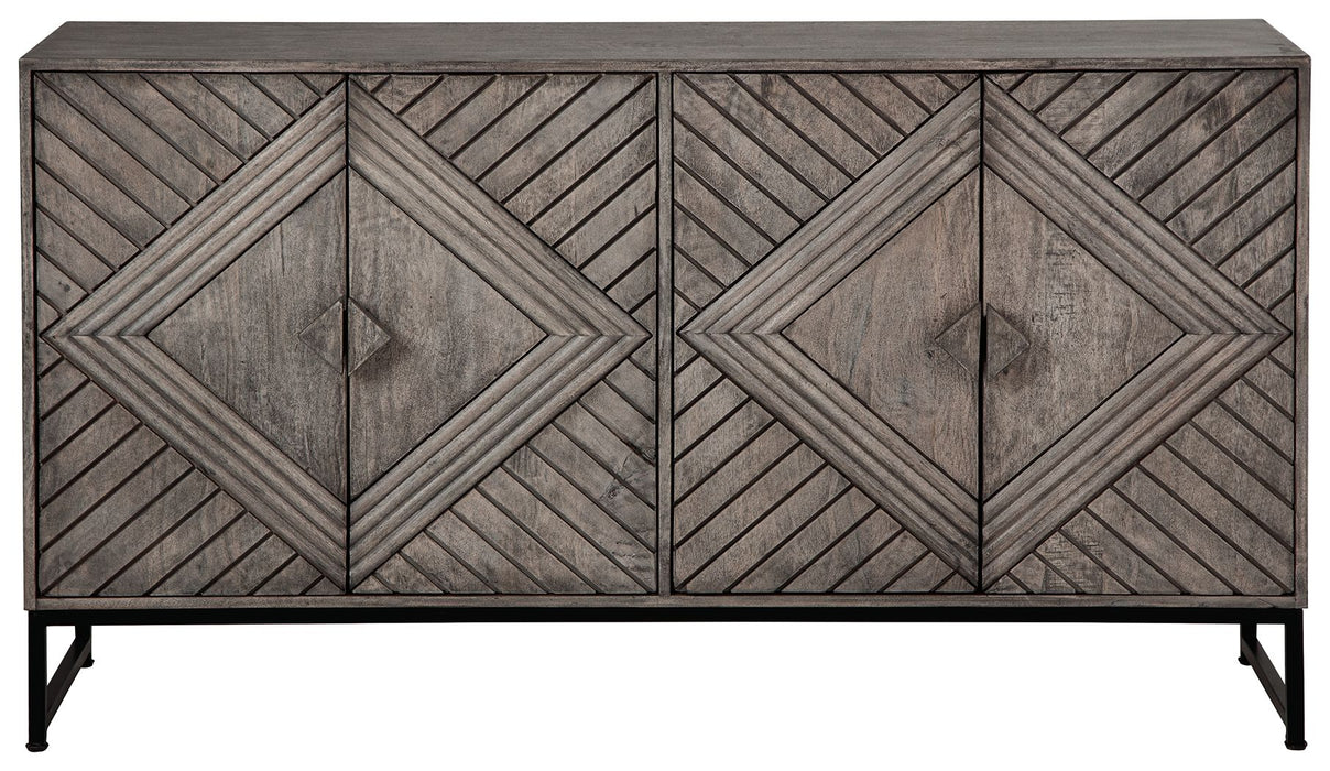 Treybrook Distressed Gray 4 Door Accent Cabinet